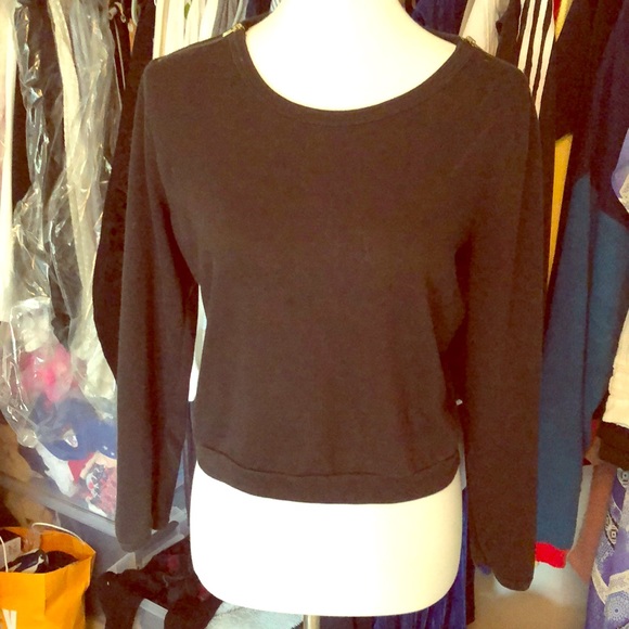 Vintage Tops - Super Cute Long Zipper Sleeve Simple Black Top